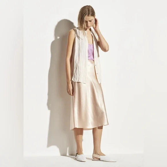NWT Vince Satin Midi Slip Skirt, Lychee